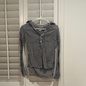 Merona Navy and White Checkered Blouse